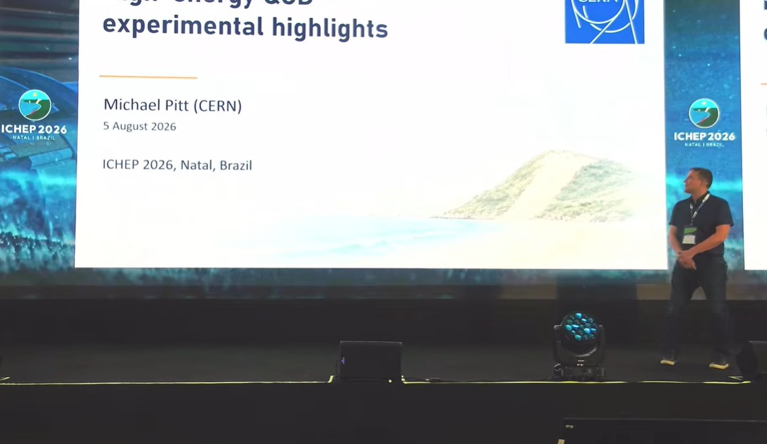 Michael Pitt presenting at ICHEP 2026 in Natal, Brazil